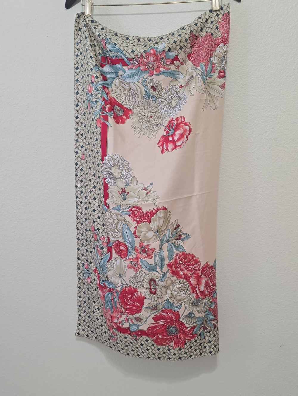 Symphony Floral Silk Scarf In Pink, Red and Blue